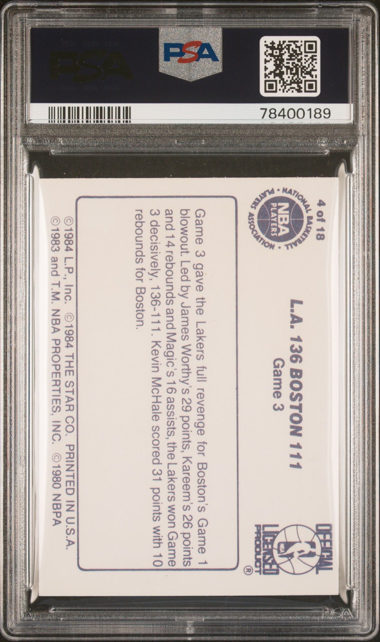 L.a. 136 Boston 111 1985-86 Star Lakers Champions #4 Psa 7