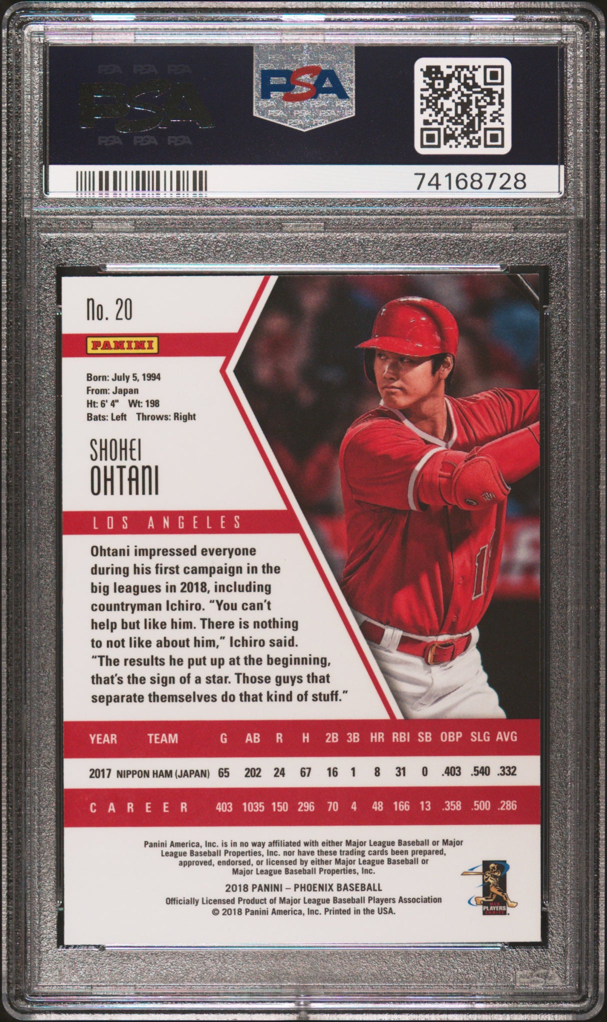 Shohei Ohtani 2018 Panini Chronicles Phoenix #20 Phoenix Psa 9