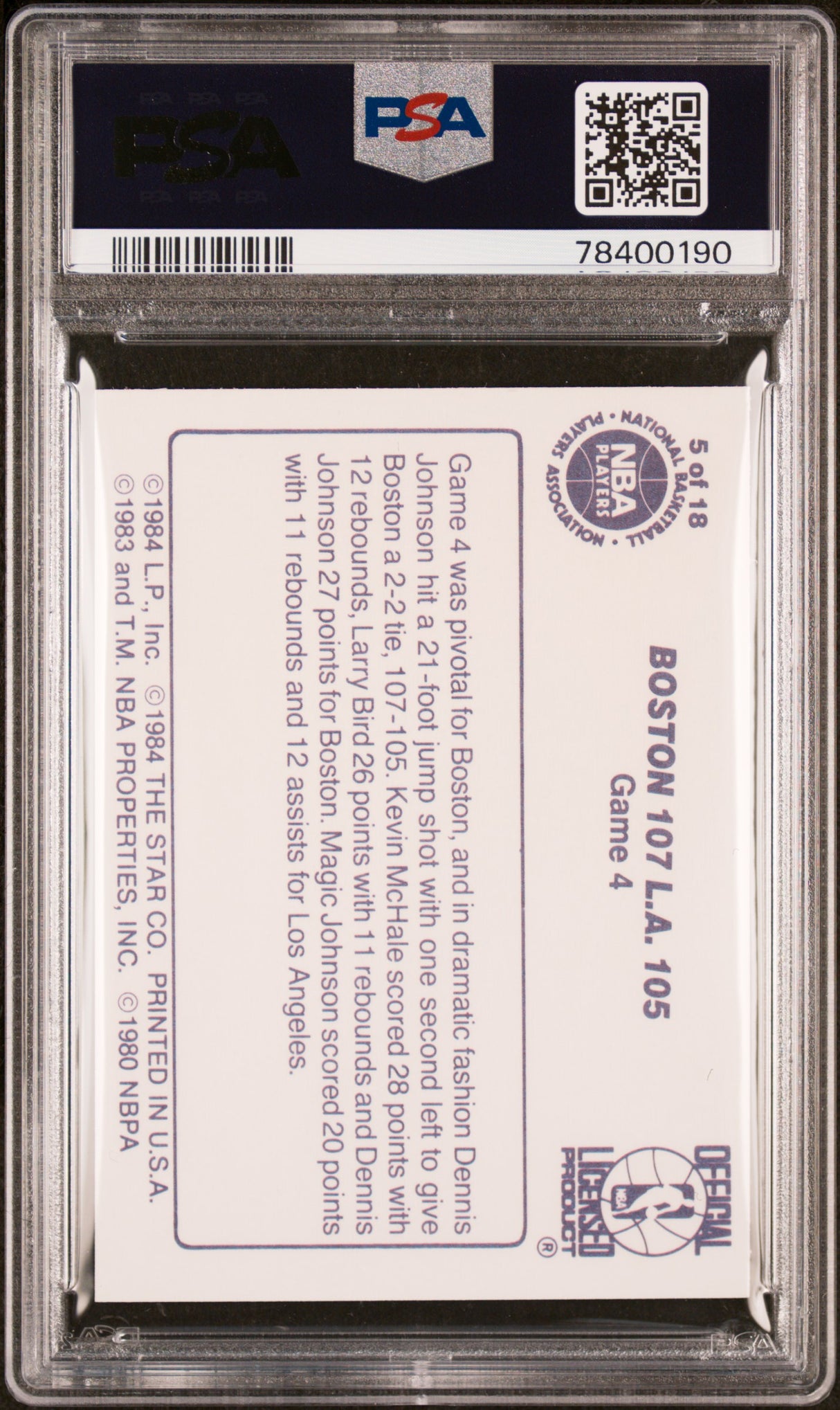Boston 107 L.a. 105 1985-86 Star Lakers Champions #5 Psa 7