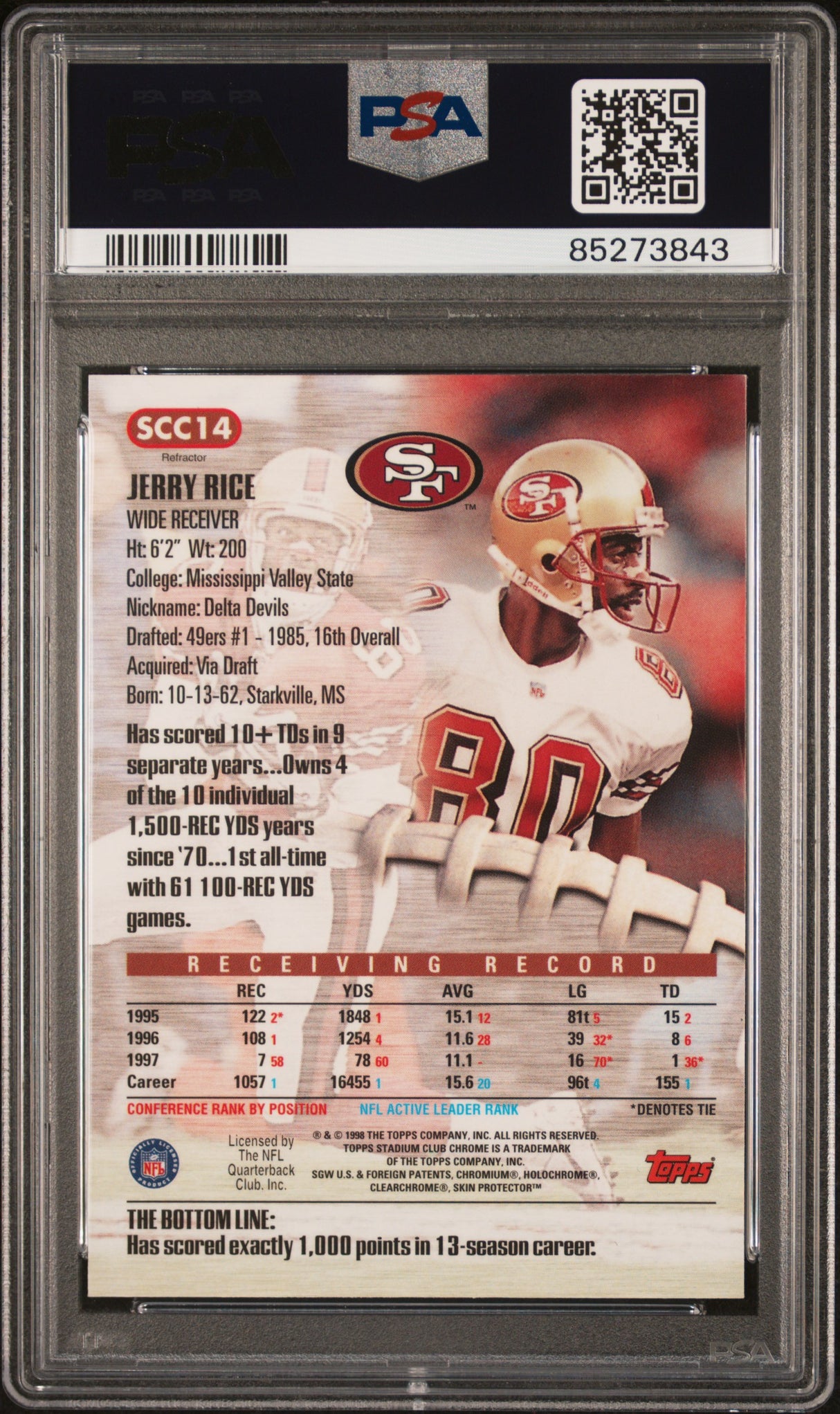 Jerry Rice 1998 Stadium Club Chrome Refractor PSA 9 49ers HOF