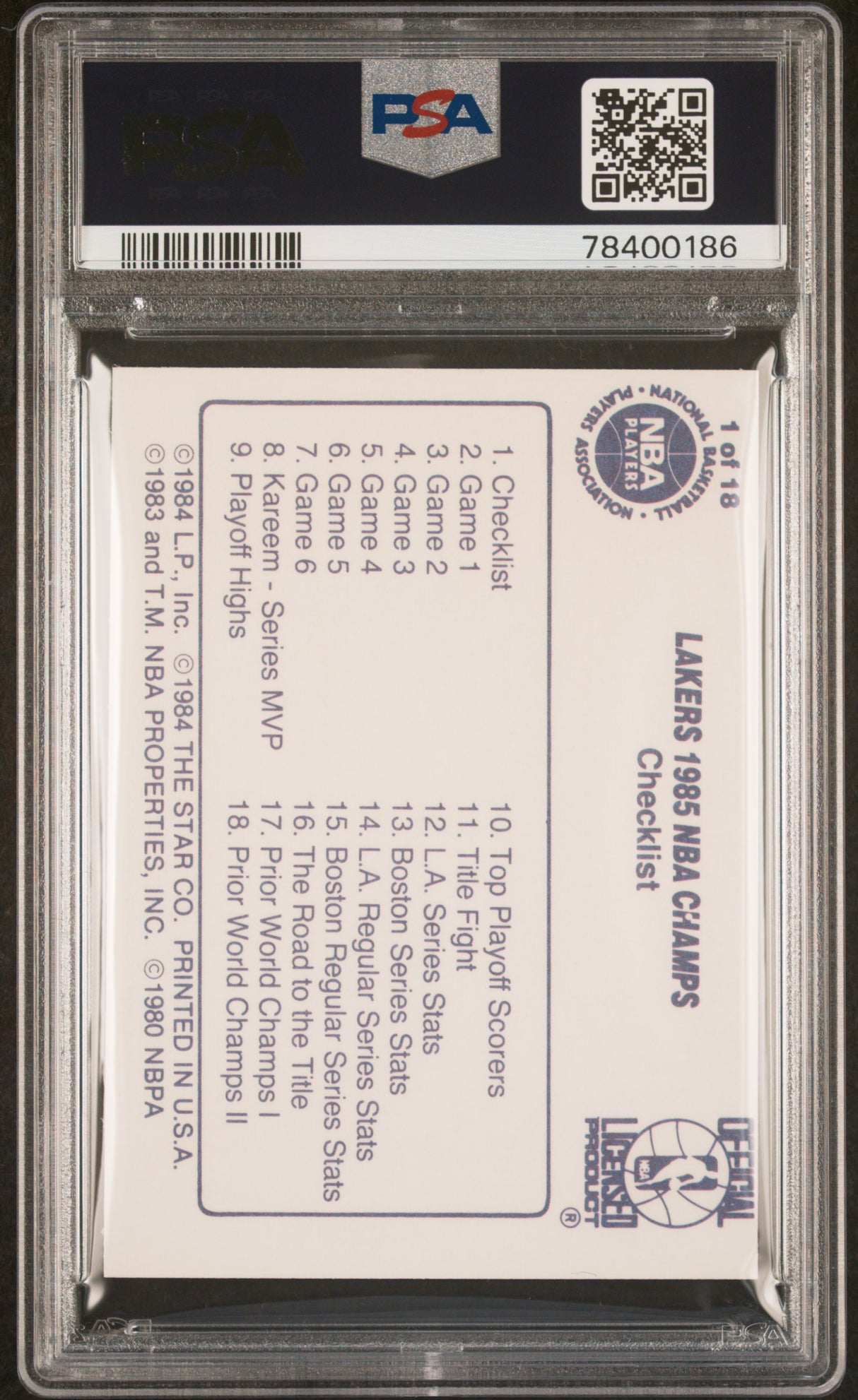 Abdul-jabbar-buss 1985-86 Star Lakers Champions #1 Psa 9