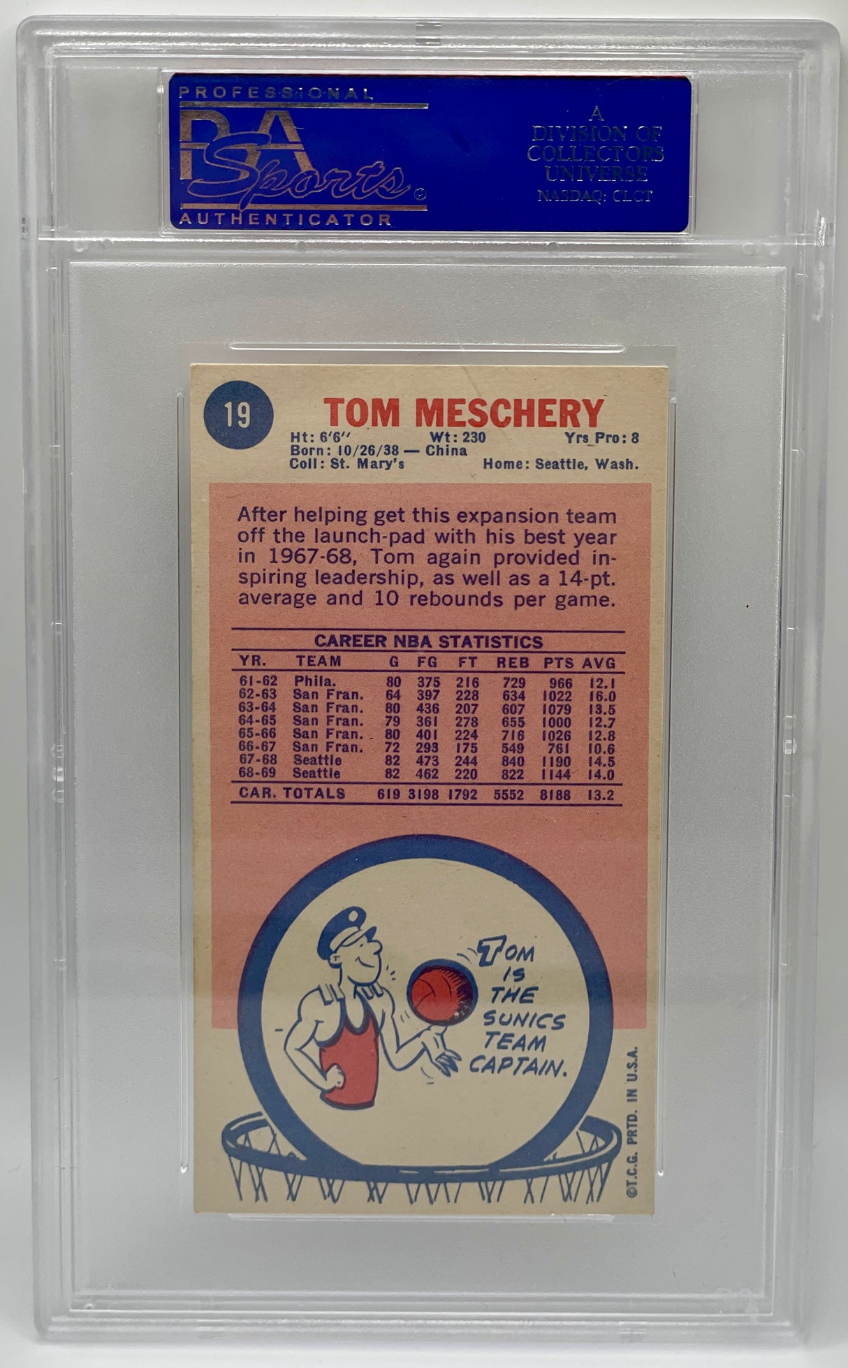 Tom Meschery 1969 Topps #19 Psa 6