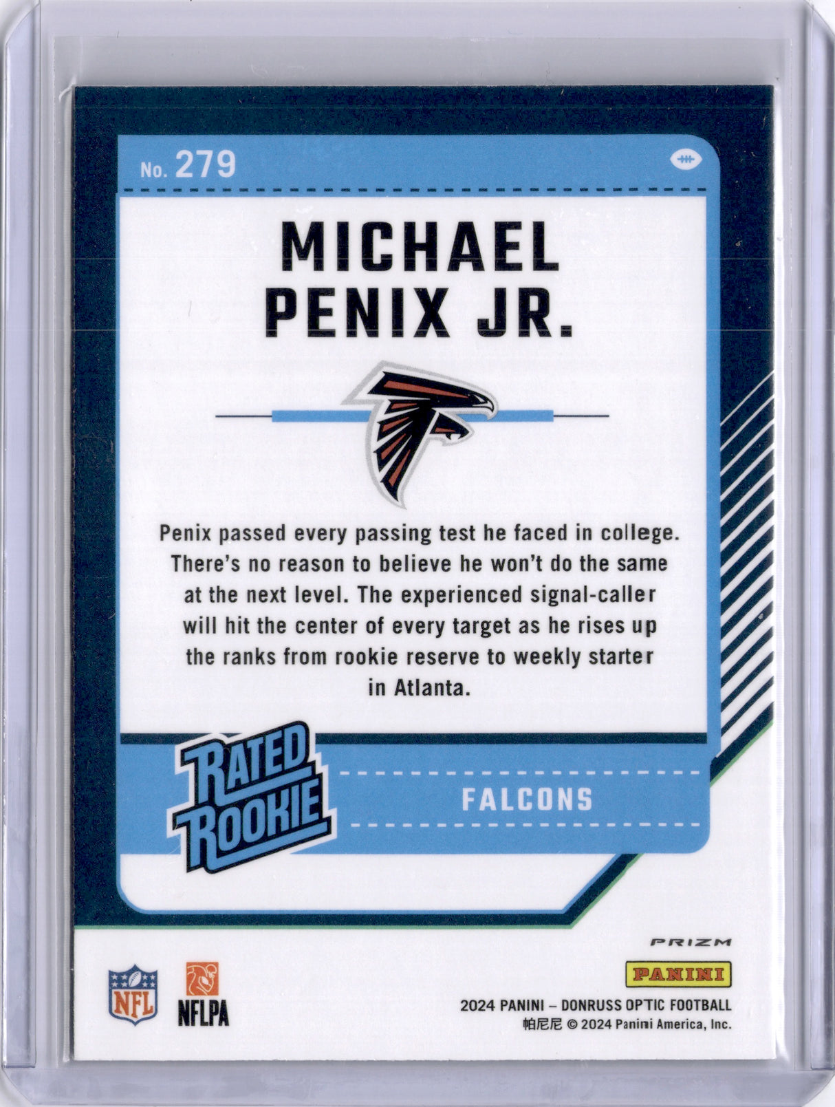 Michael Penix Jr. 2024 Panini Donruss Optic Holo Rated Rookie RC Falcons