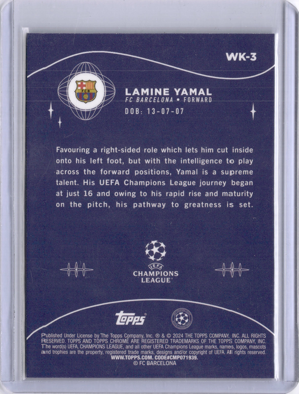 Lamine Yamal 2023-24 Topps Chrome UEFA Champions League Wonderkids Rookie RC
