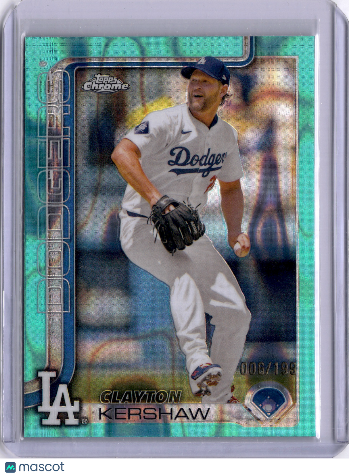 Clayton Kershaw 2025 Topps Chrome Aqua Raywave /199 Dodgers