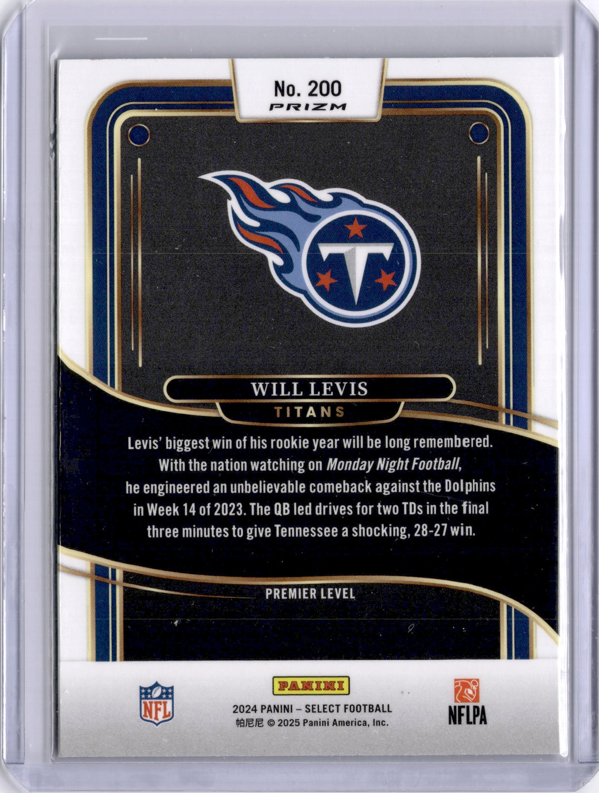 Will Levis 2025 Panini Select Zebra Prizm SP