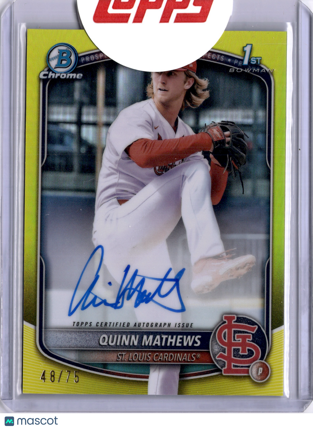 Quinn Mathews 2025 Bowman Chrome Yellow Auto /75 Cardinals