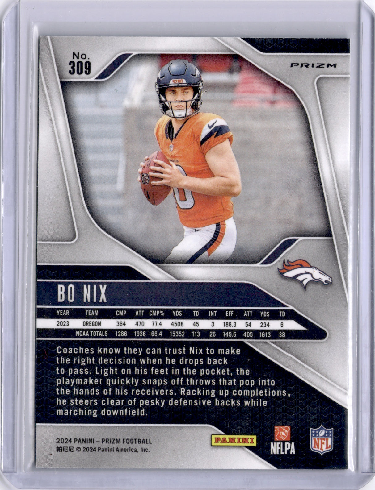 Bo Nix 2024 Panini Prizm Green Wave Rookie RC Broncos