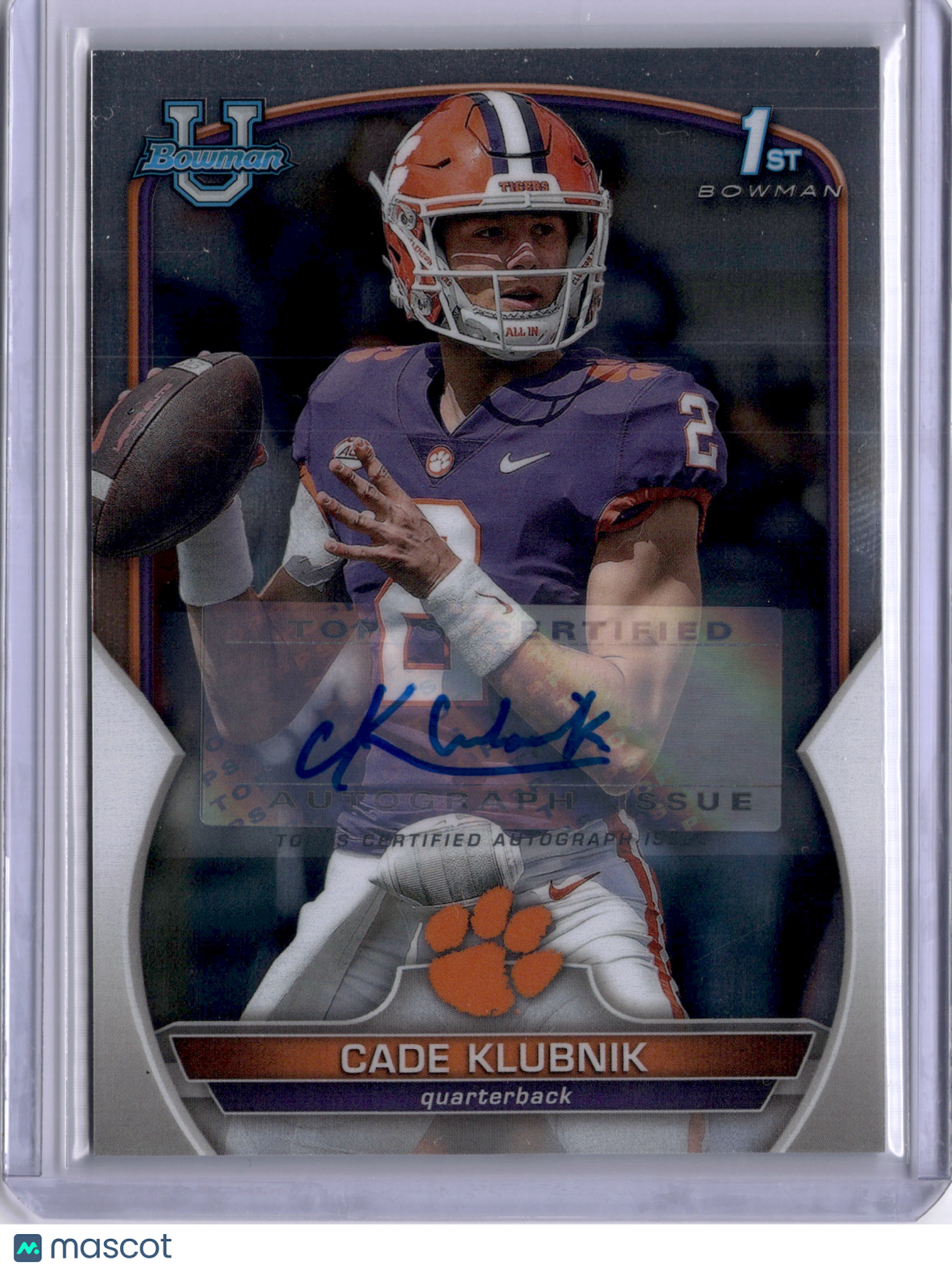 Cade Klubnik 2022 Bowman Chrome University 1st Auto Clemson Tigers