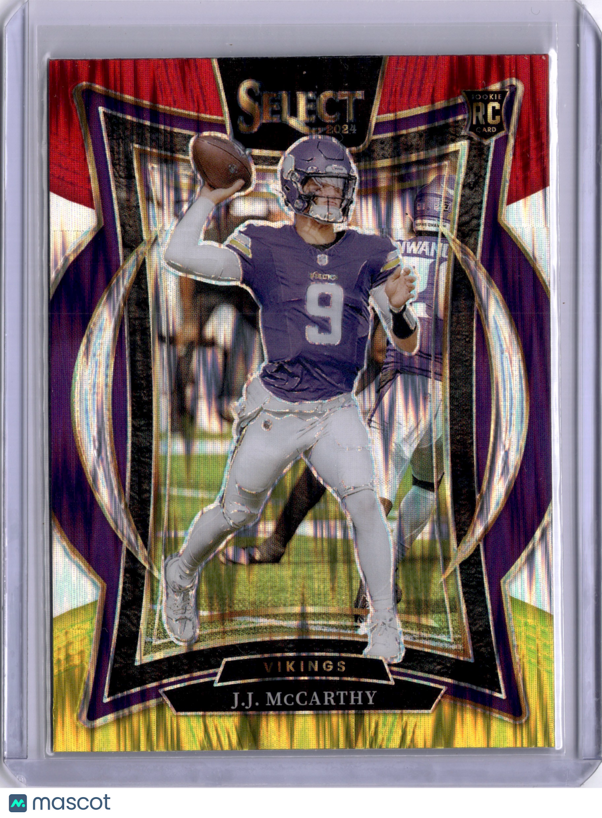 JJ McCarthy 2024 Panini Select Red Yellow Shock Rookie RC Commanders
