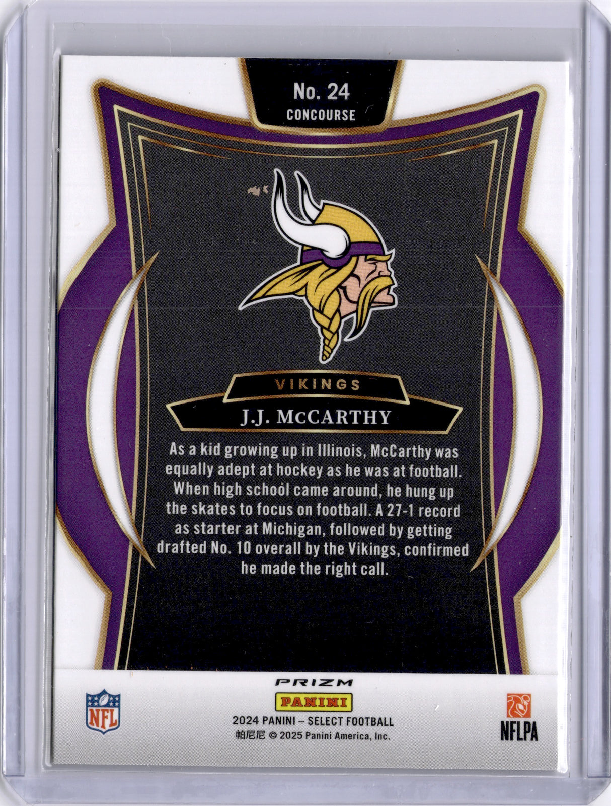 JJ McCarthy 2024 Panini Select Red Yellow Shock Rookie RC Commanders