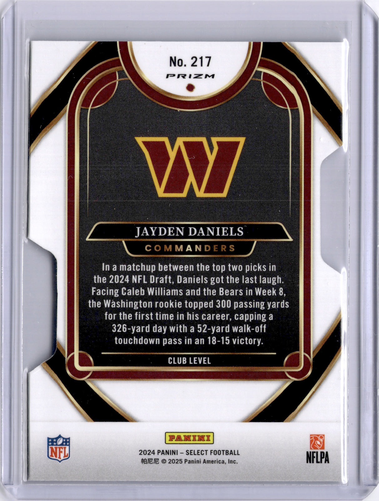 Jayden Daniels 2024 Panini Select Silver Prizm Die Cut Rookie RC Commanders