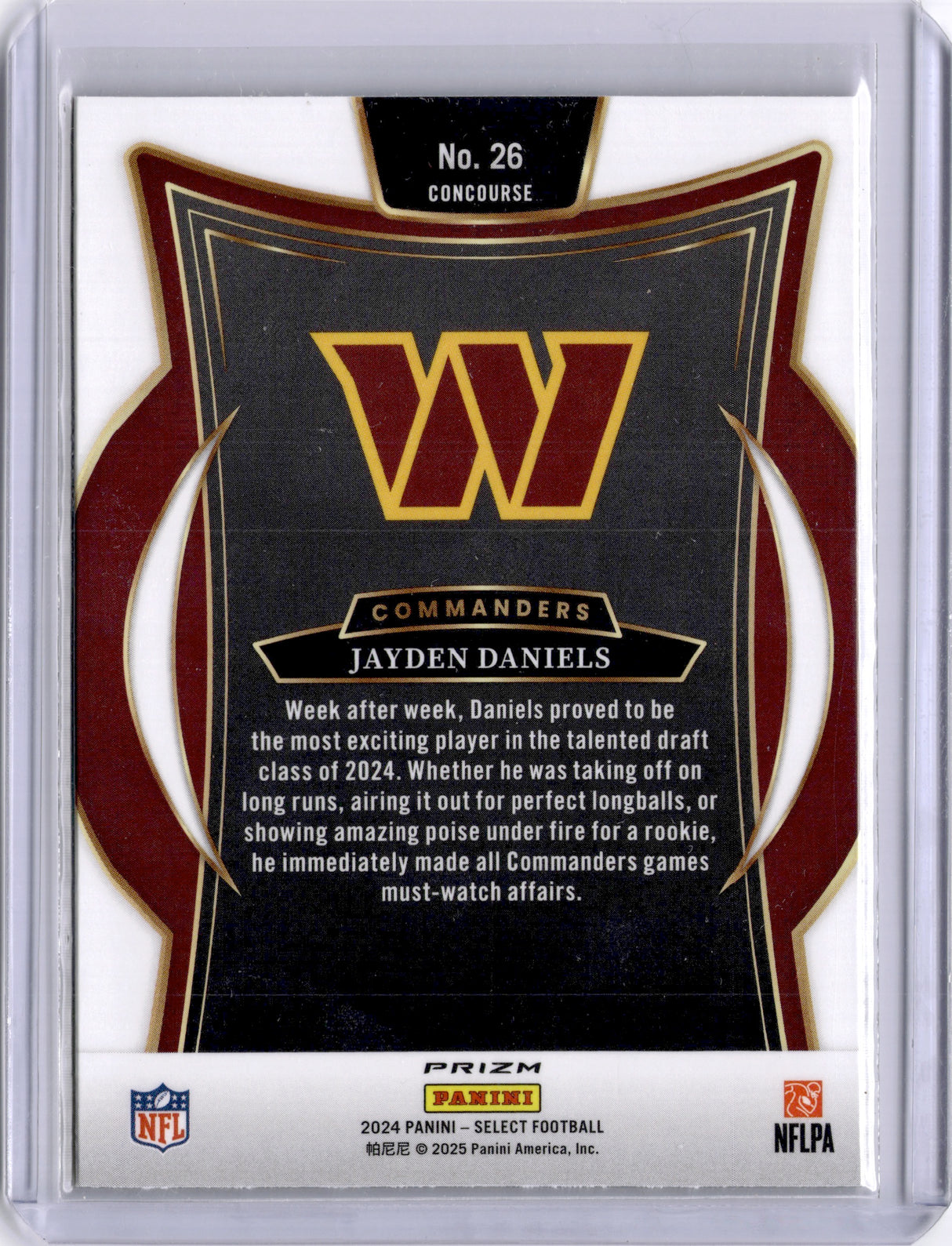 Jayden Daniels 2024 Panini Select Red Yellow Shock Rookie RC Commanders