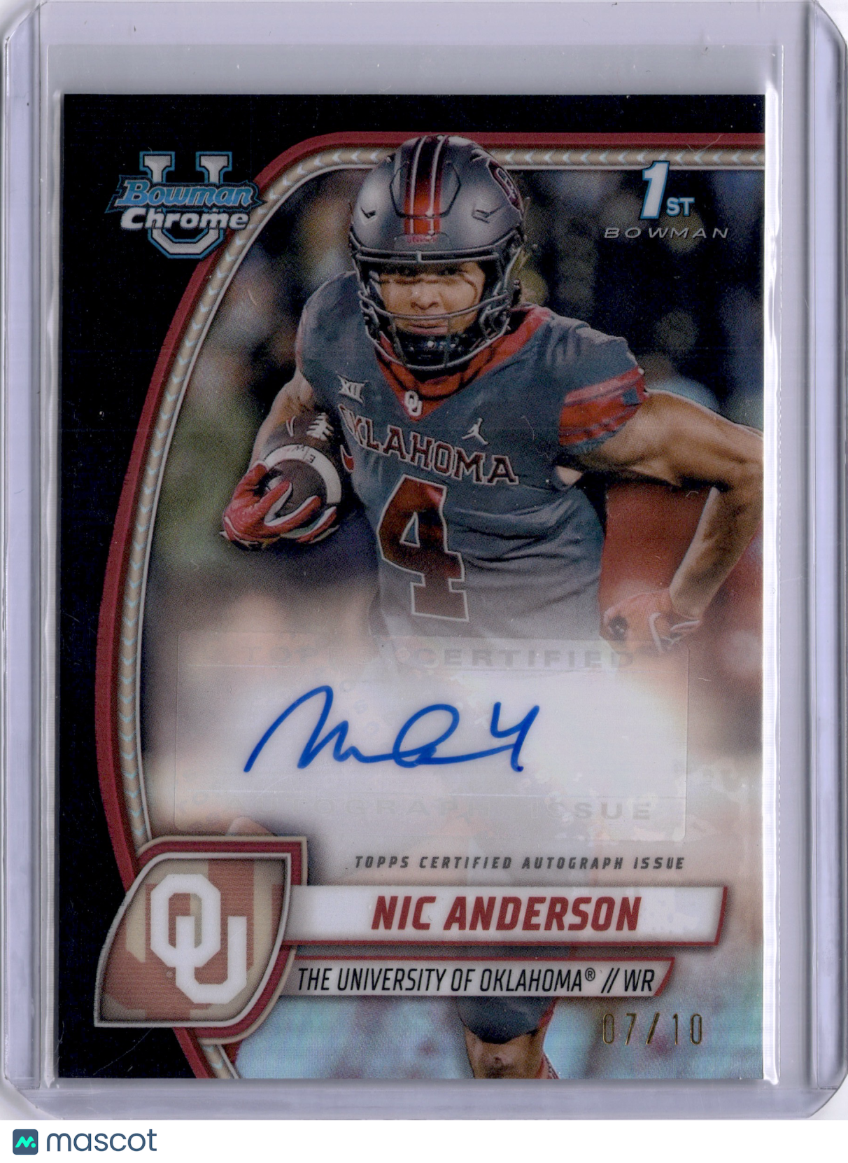 Nic Anderson 2024 Bowman Chrome University 1st Black Auto /10 LSU Sooners