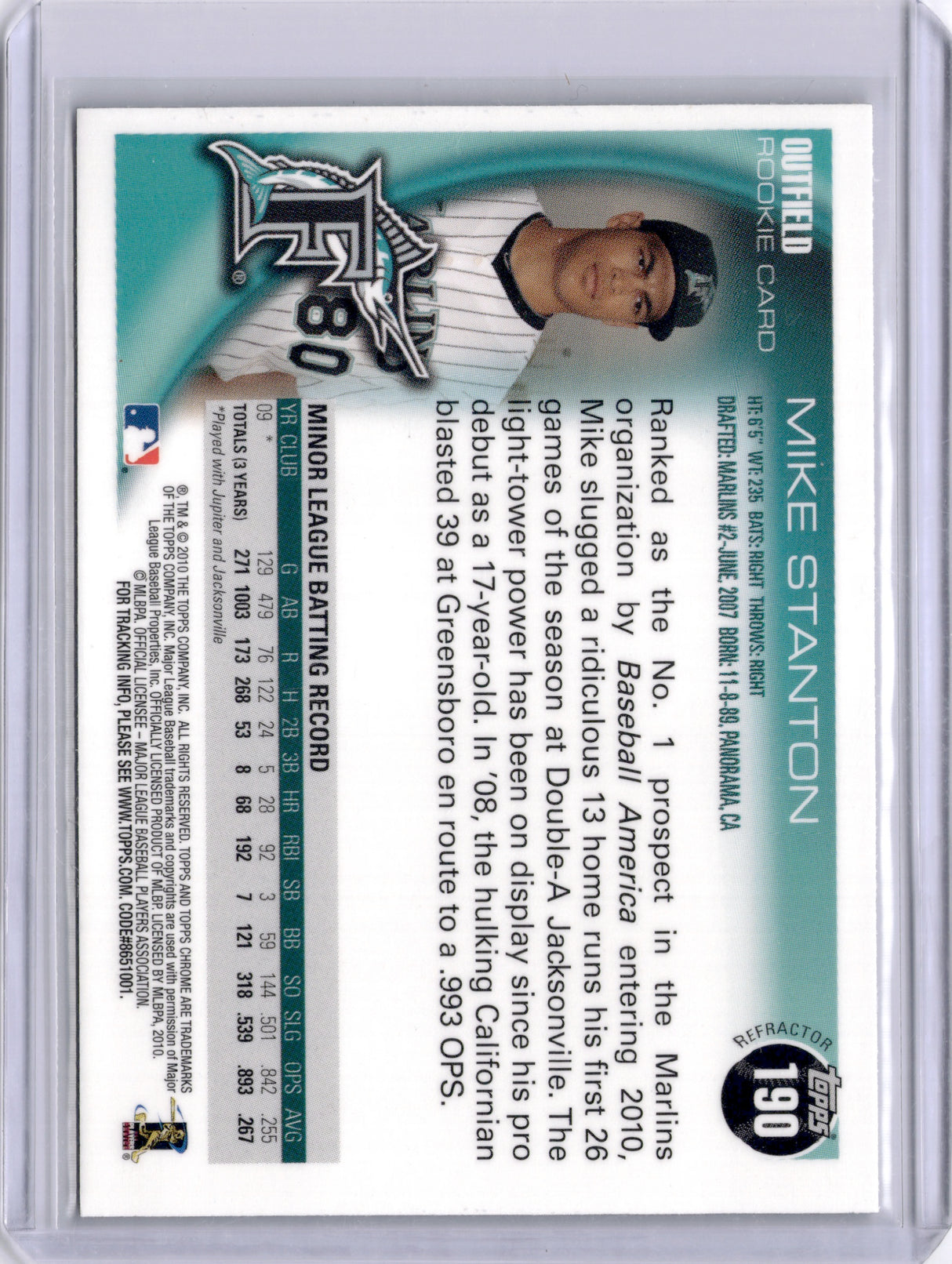 Mike Stanton 2010 Topps Chrome X-Fractor Rookie RC Marlins Yankees