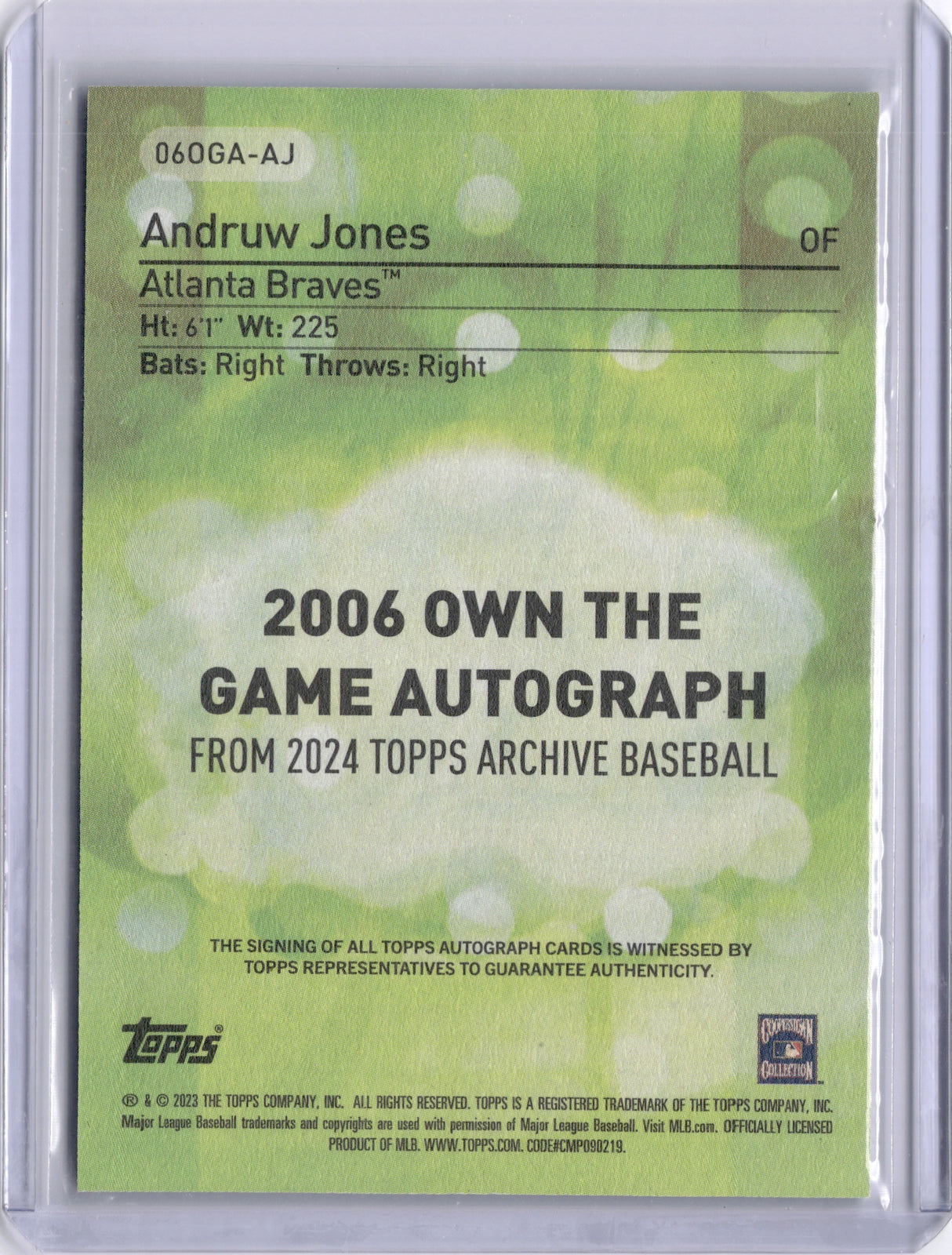 Andruw Jones 2023 Topps Own The Game Auto Braves