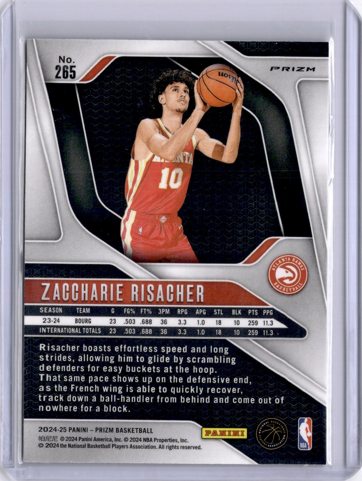 Zaccharie Risacher 2024-25 Panini Prizm Silver Rookie RC Hawks