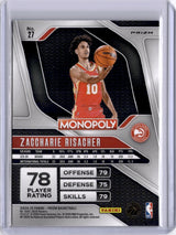Zaccharie Risacher 2024-25 Panini Prizm Monopoly Free Parking Rookie RC Hawks