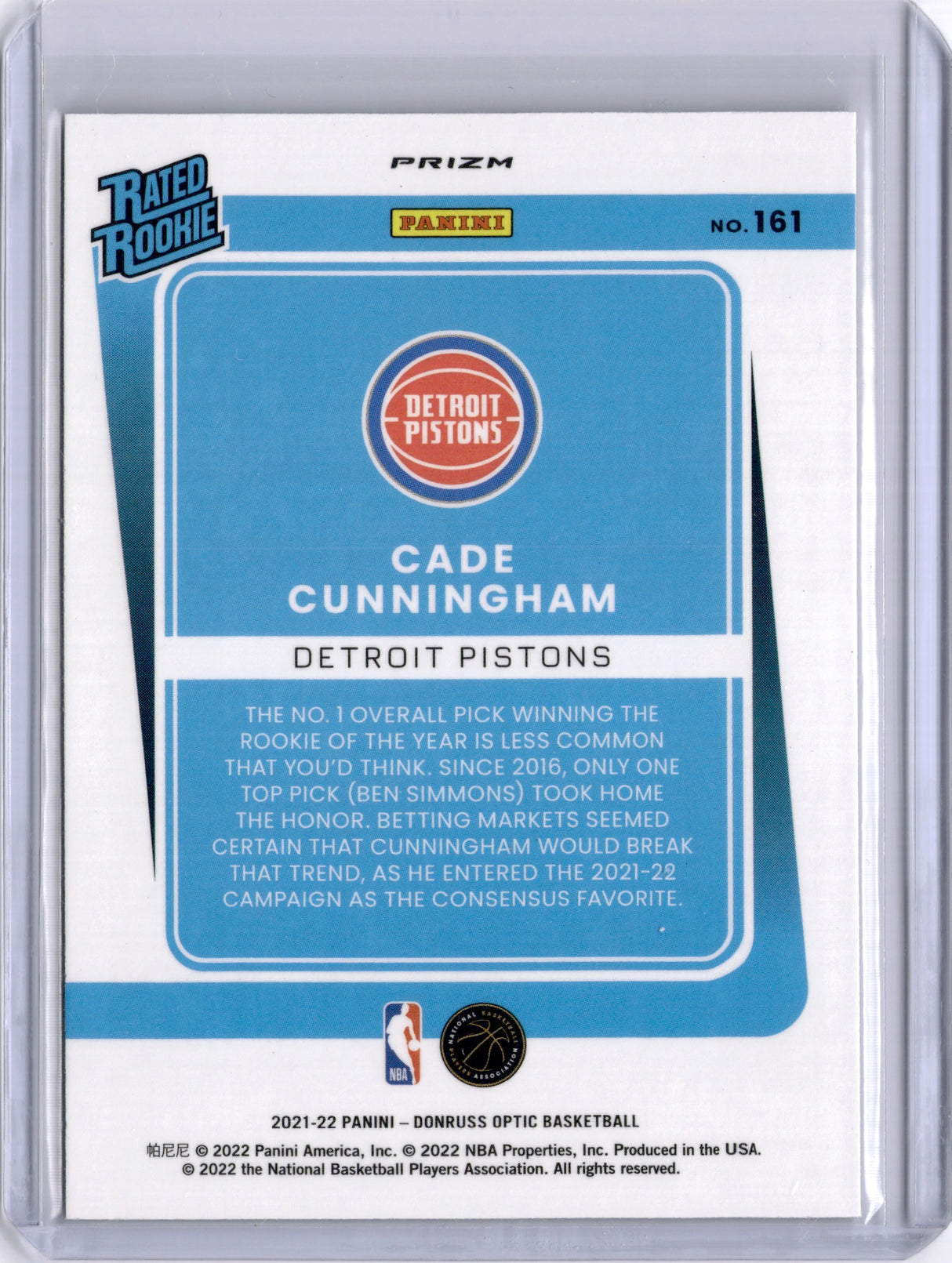 Cade Cunningham 2021-22 Panini Donruss Optic Holo Prizm Rookie RC Pistons