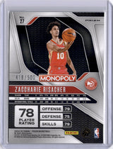 Zaccharie Risacher 2025 Panini Prizm Monopoly Gold Shimmer Rookie RC /500 Hawks