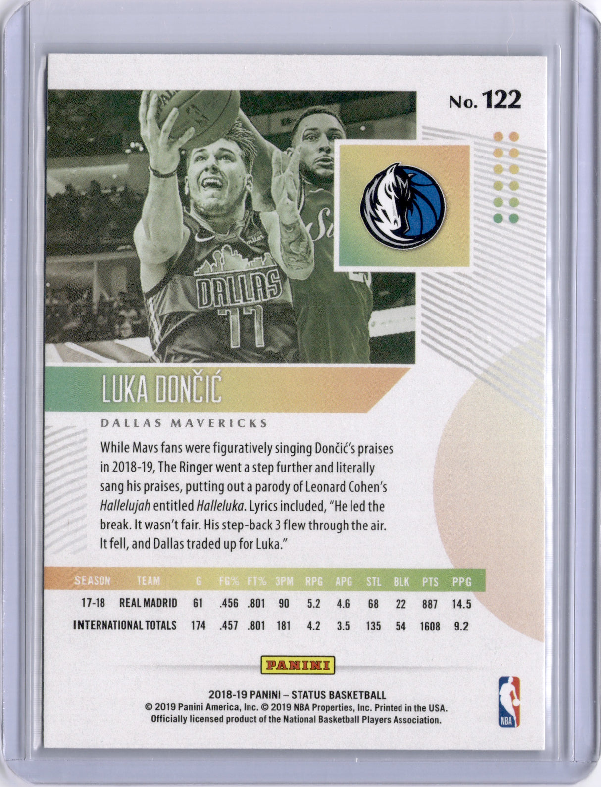 Luka Dončić 2018-19 Panini Status Rookie RC Mavericks Lakers