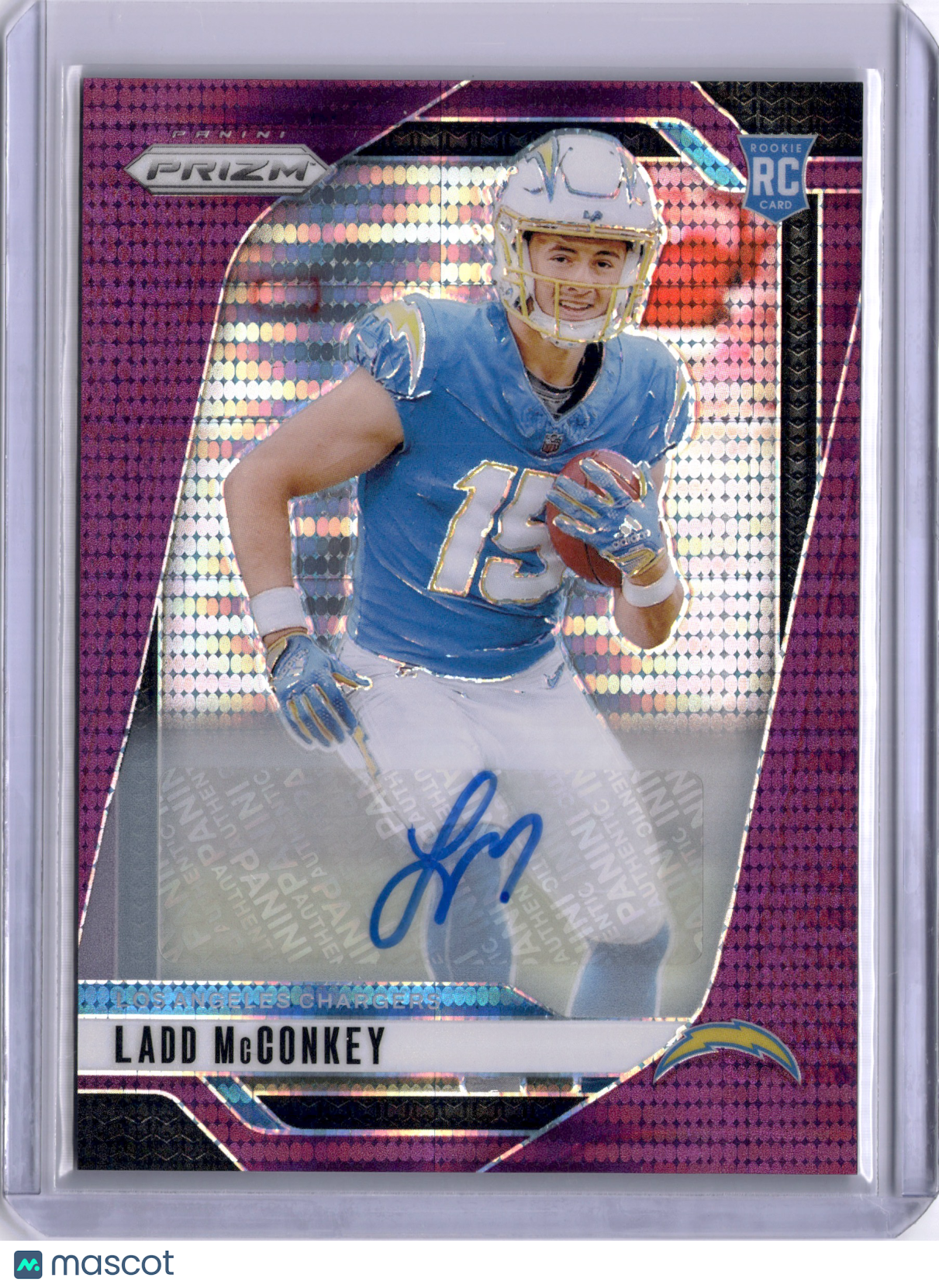 Ladd McConkey 2024 Panini Prizm Purple Pulsar Rookie RC Auto Chargers