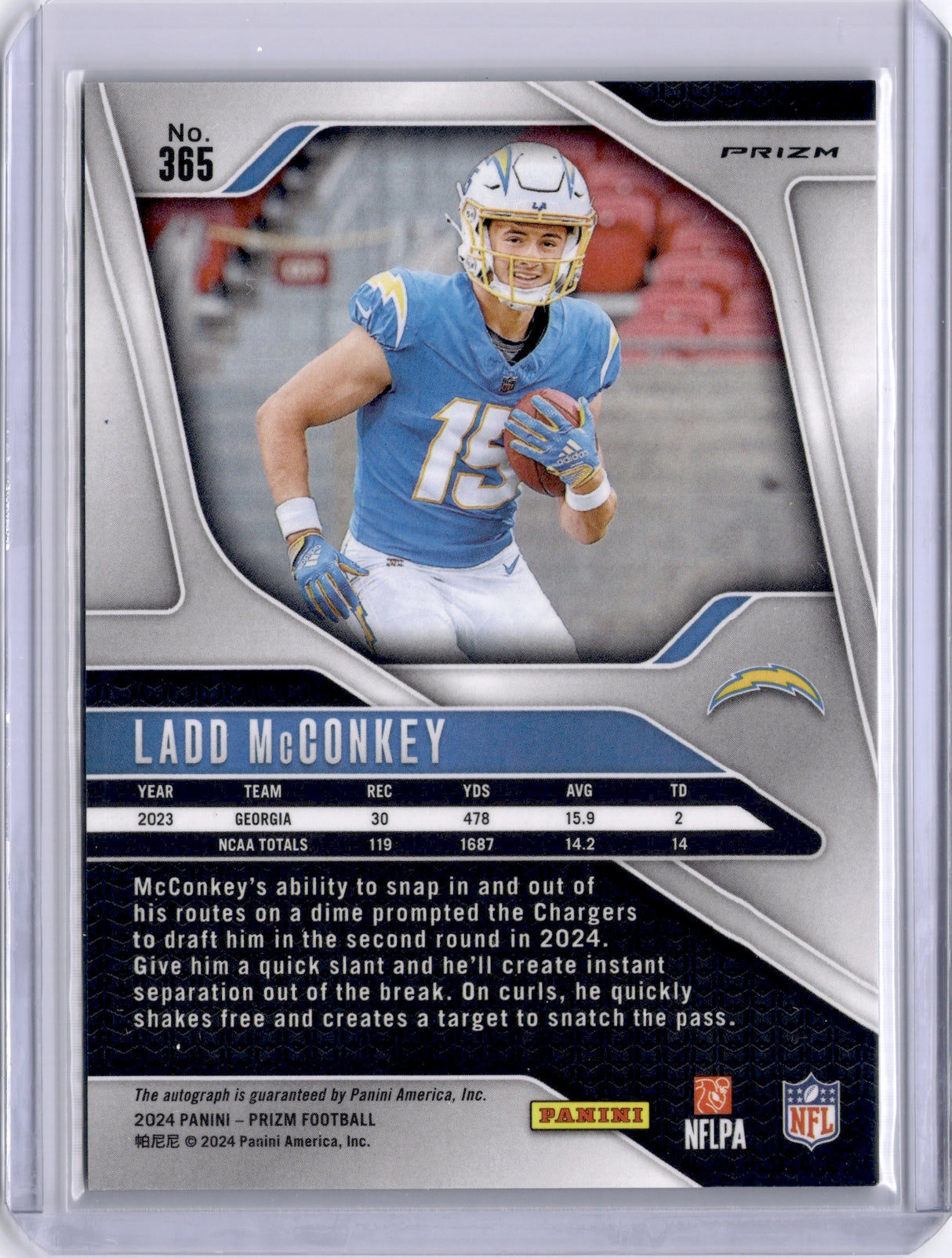 Ladd McConkey 2024 Panini Prizm Purple Pulsar Rookie RC Auto Chargers