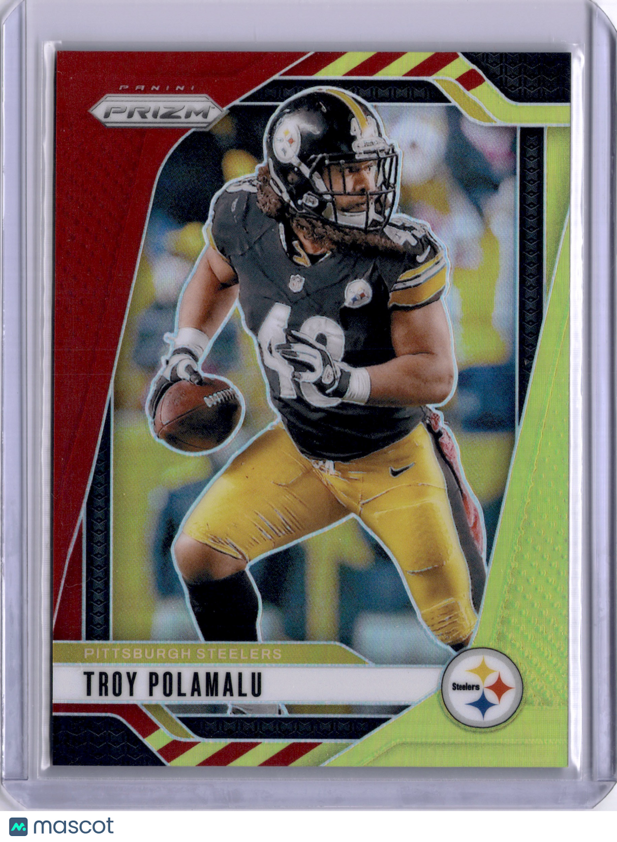 Troy Polamalu 2024 Panini Prizm Red and Yellow /44 Steelers HOF
