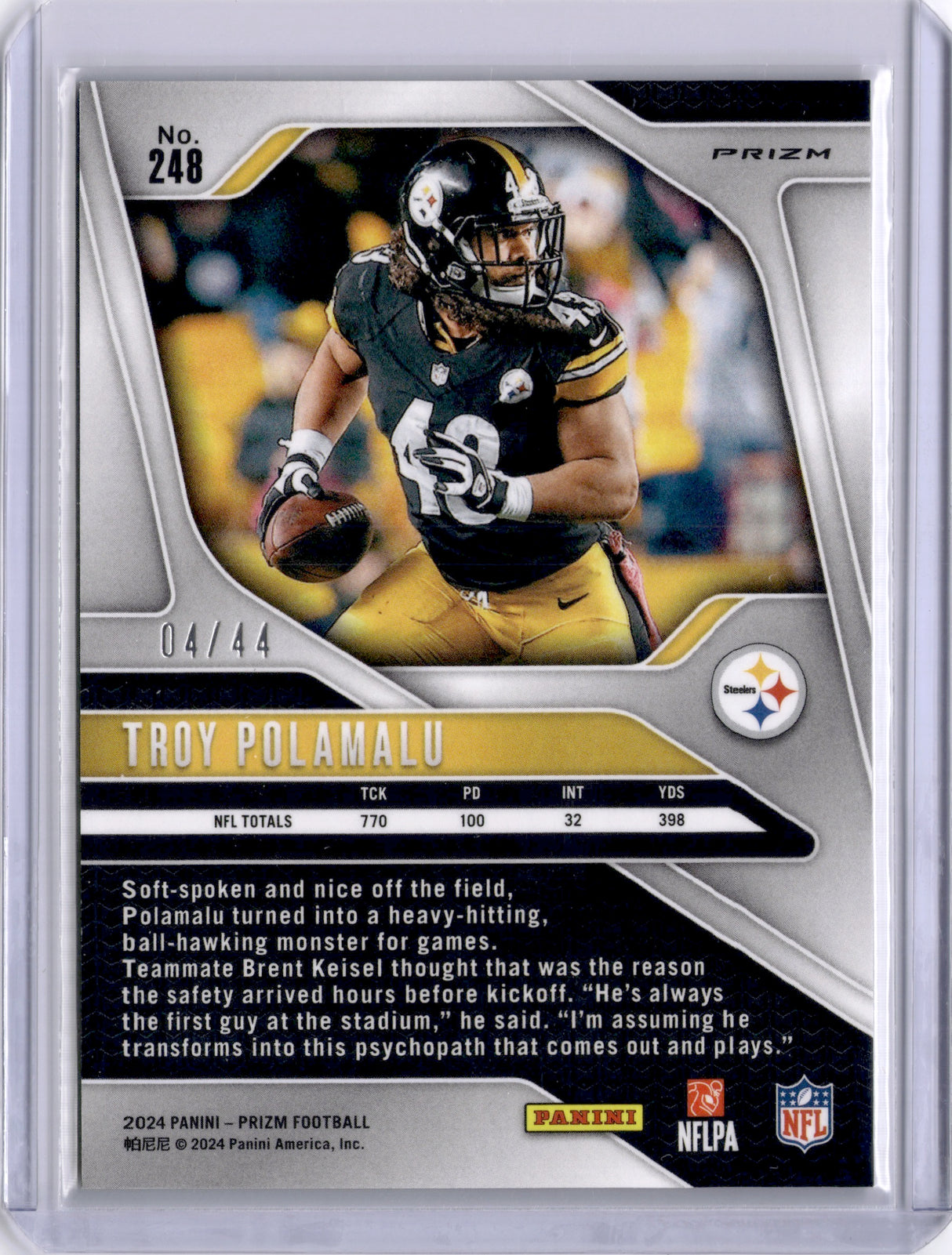 Troy Polamalu 2024 Panini Prizm Red and Yellow /44 Steelers HOF