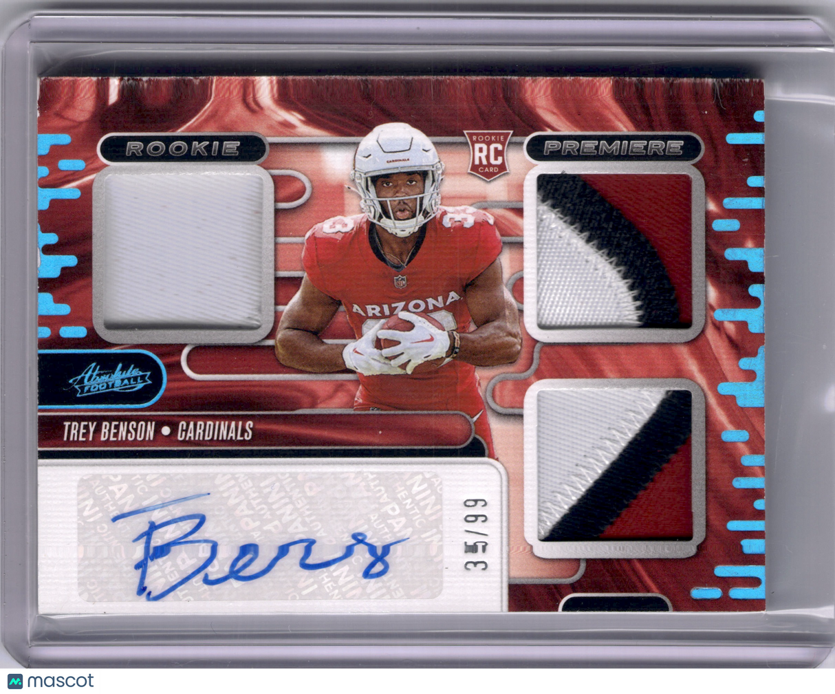 Trey Benson 2024 Panini Absolute Football Auto Patch Rookie RPA /99 RC 3 Color