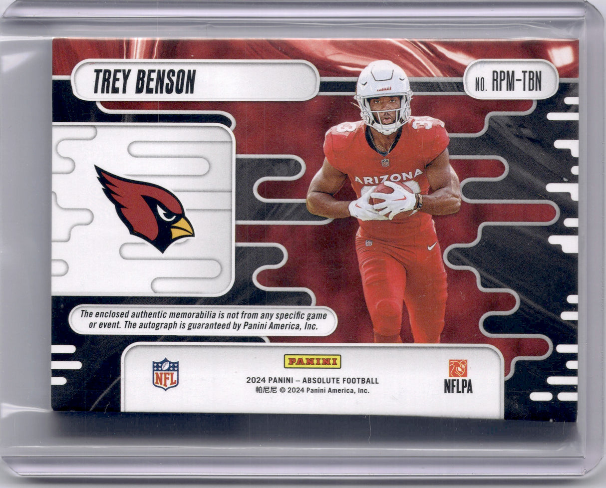 Trey Benson 2024 Panini Absolute Football Auto Patch Rookie RPA /99 RC 3 Color