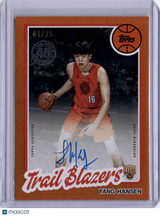 Yang Hansen 2025-26 Topps 01/25 Orange Rookie RC On Card Auto 45th Anniversary