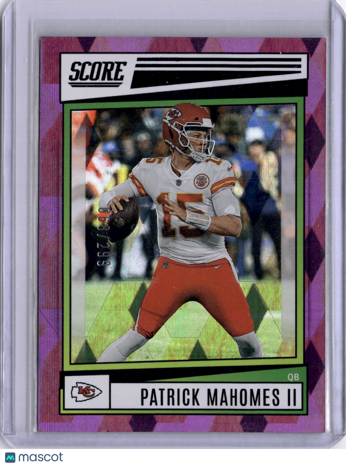 Patrick Mahomes II 2022 Panini Score Purple Ice /299 Chiefs MVP