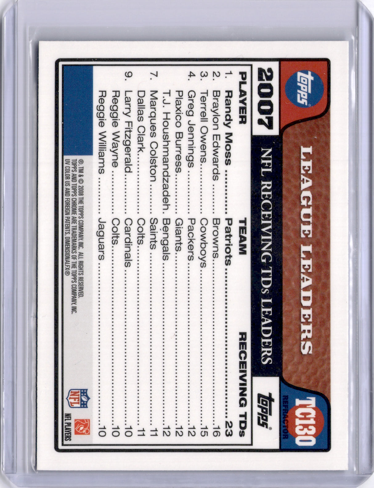 Randy Moss 2008 Topps Chrome Blue Refractor Patriots