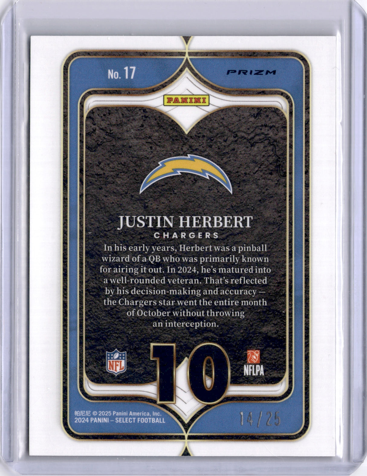 Justin Herbert 2025 Panini Select Numbers Tie-Dye /25 Chargers
