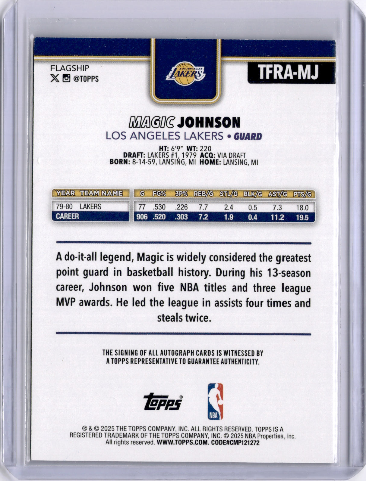 Magic Johnson 2025-26 Topps Real One Auto Black /10 Lakers HOF