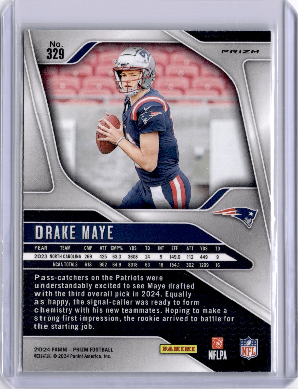 Drake Maye 2024 Panini Prizm Silver Rookie RC Patriots