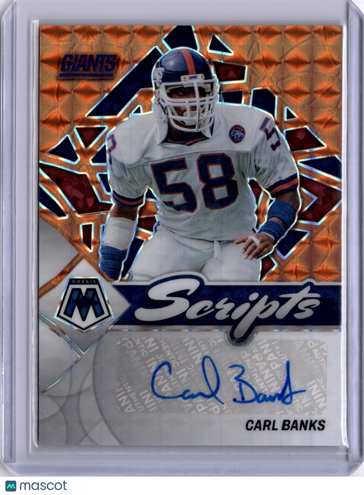 Carl Banks 2022 Panini Mosaic Orange Scripts Auto Giants