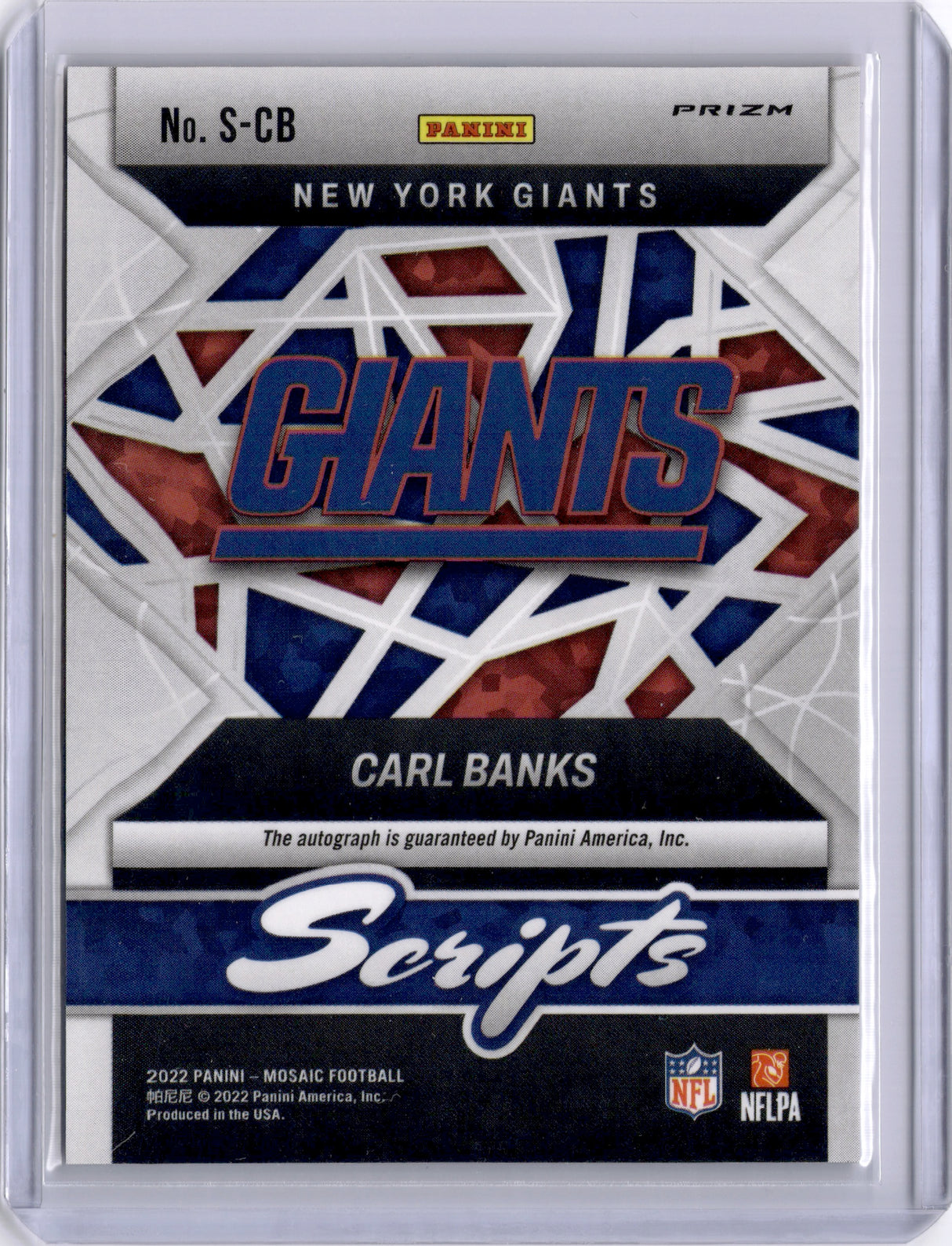 Carl Banks 2022 Panini Mosaic Orange Scripts Auto Giants