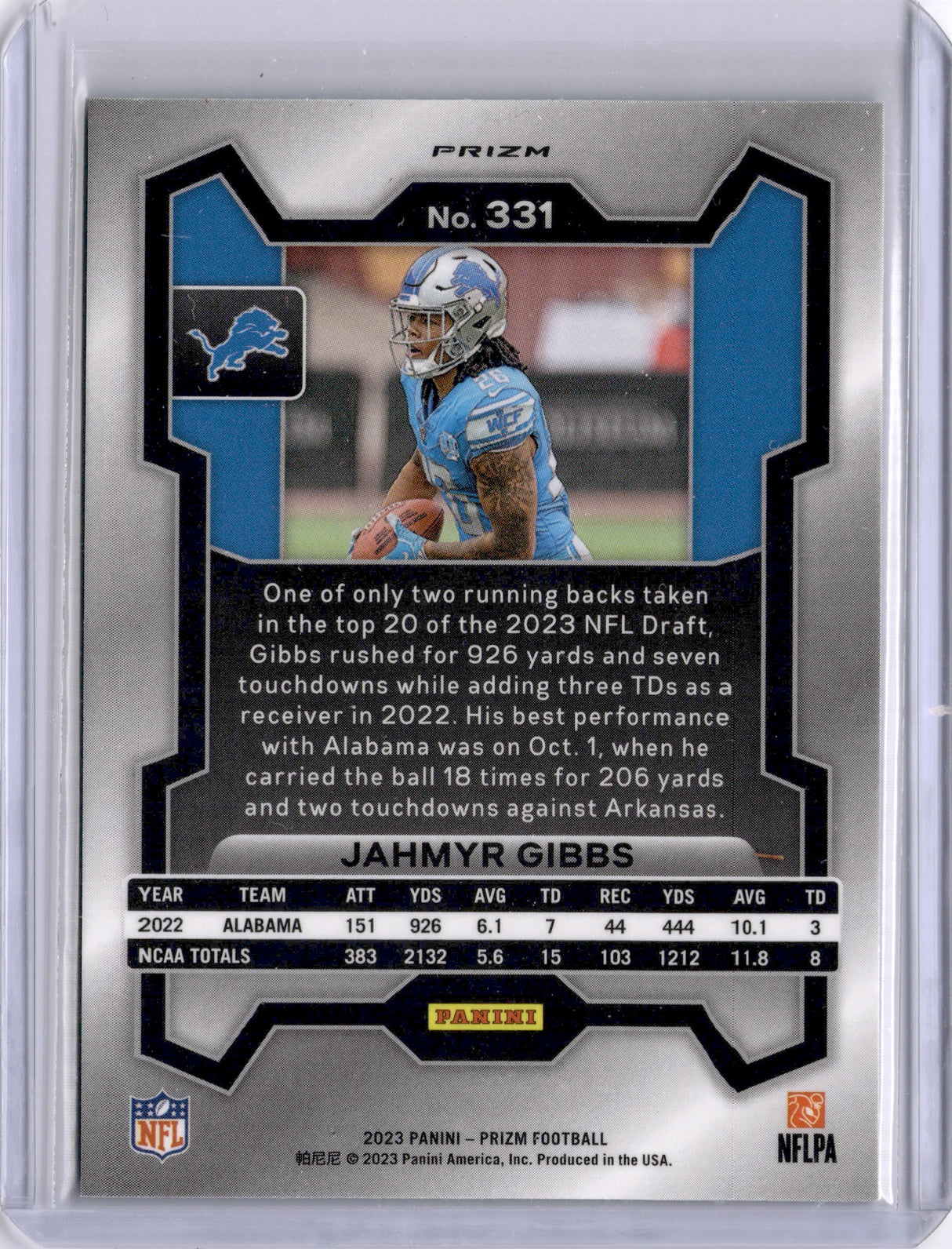 Jahmyr Gibbs 2023 Panini Prizm Green Wave Rookie RC Lions