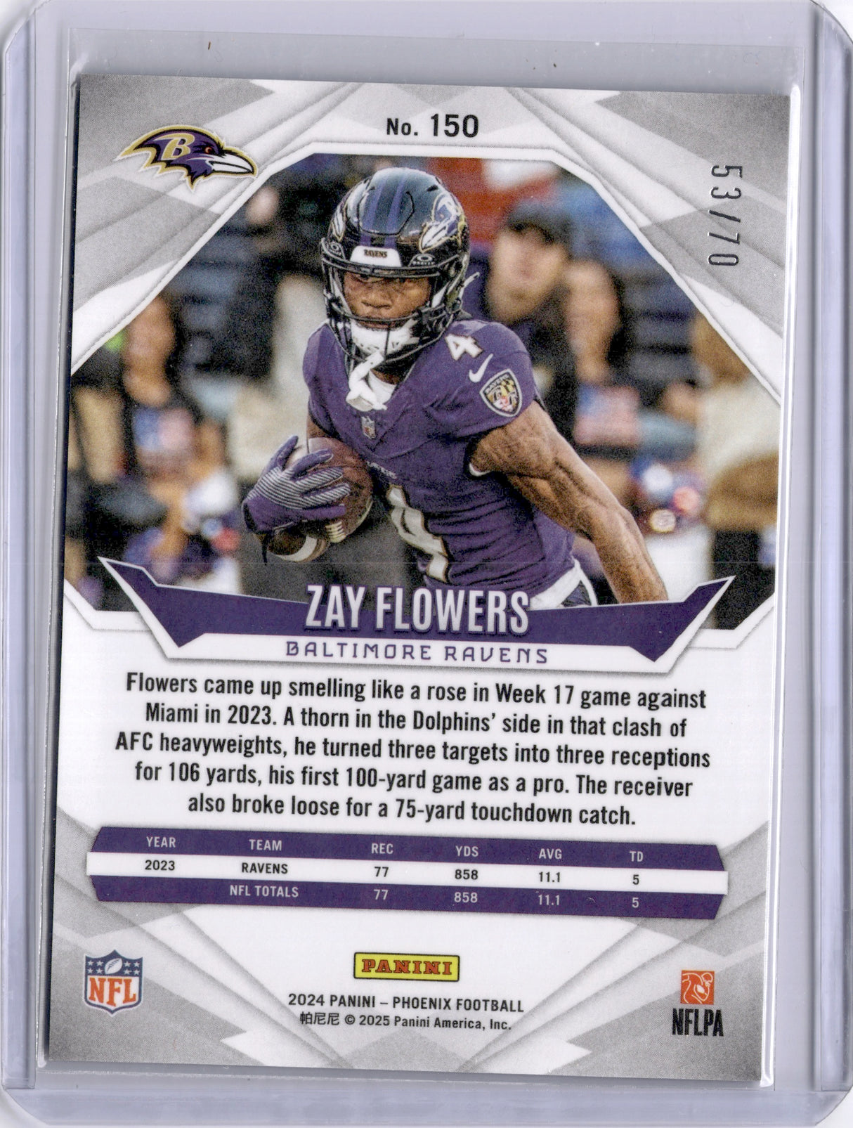 Zay Flowers 2025 Panini Phoenix Blue /70 Rookie RC Ravens