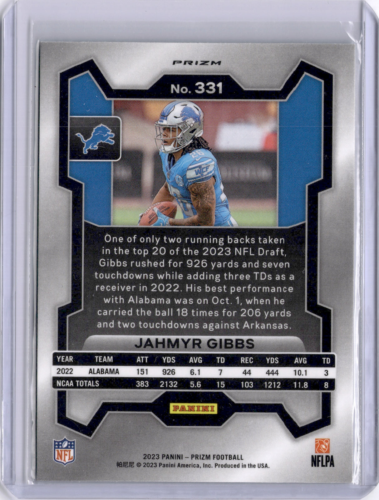 Jahmyr Gibbs 2023 Panini Prizm Green Wave Rookie RC Lions