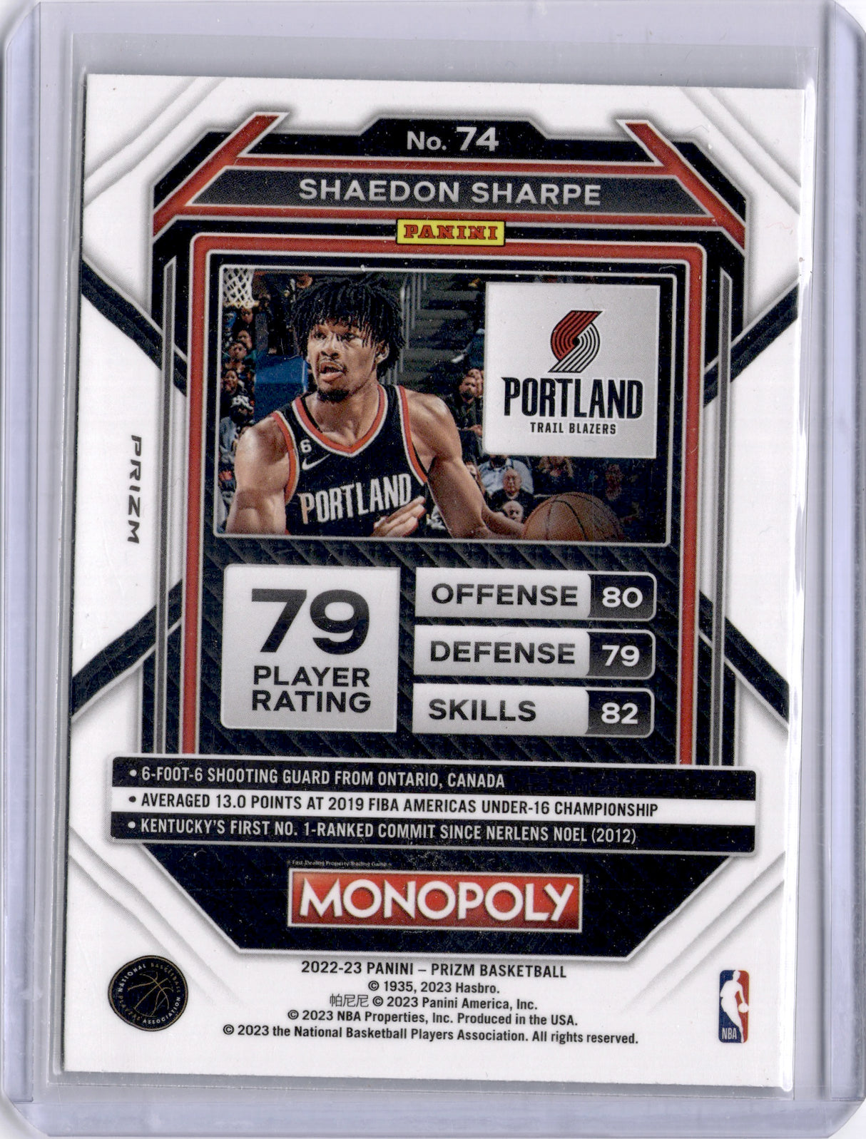 Shaedon Sharpe 2023 Panini Prizm Monopoly Black Icons Rookie RC