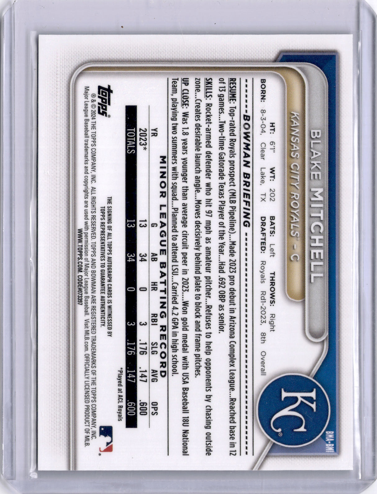 Blake Mitchell 2023 Bowman Chrome Mega Box Mojo Auto Royals