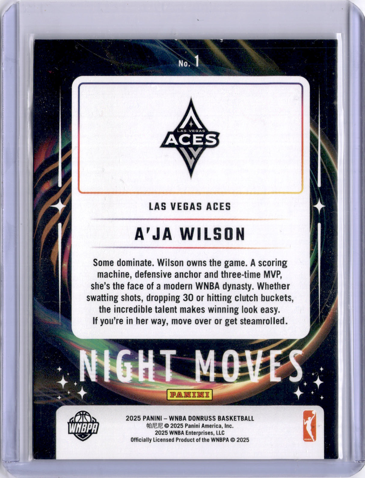 A'ja Wilson 2025 Panini Donruss Night Moves Case Hit SP Aces