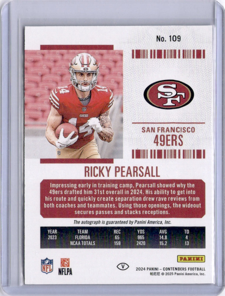 Ricky Pearsall 2025 Panini Contenders Rookie Ticket Cracked Ice RC /23 49ers