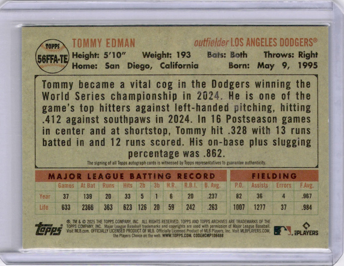 Tommy Edman 2025 Topps Heritage Fan Favorites Autographs Auto /25 Dodgers