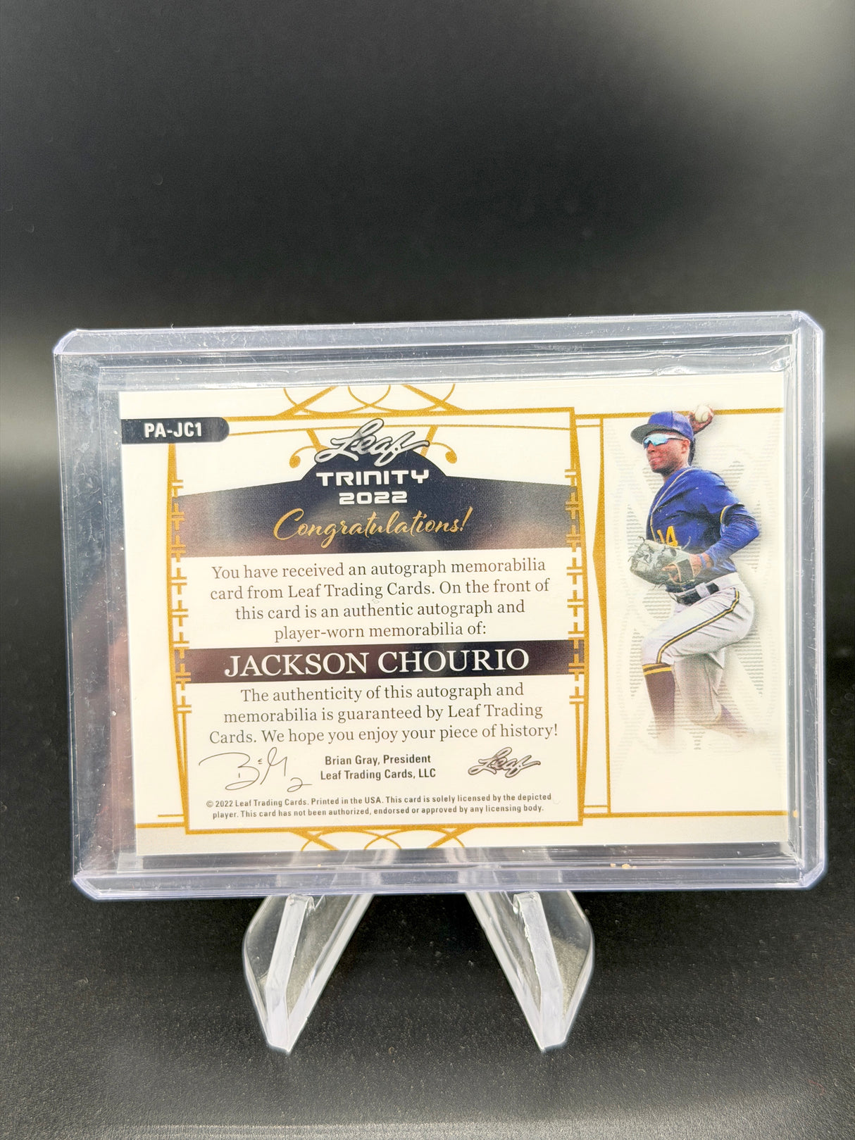 Jackson Chourio 2022 Leaf Trinity Patch Auto  5/50 Brewers