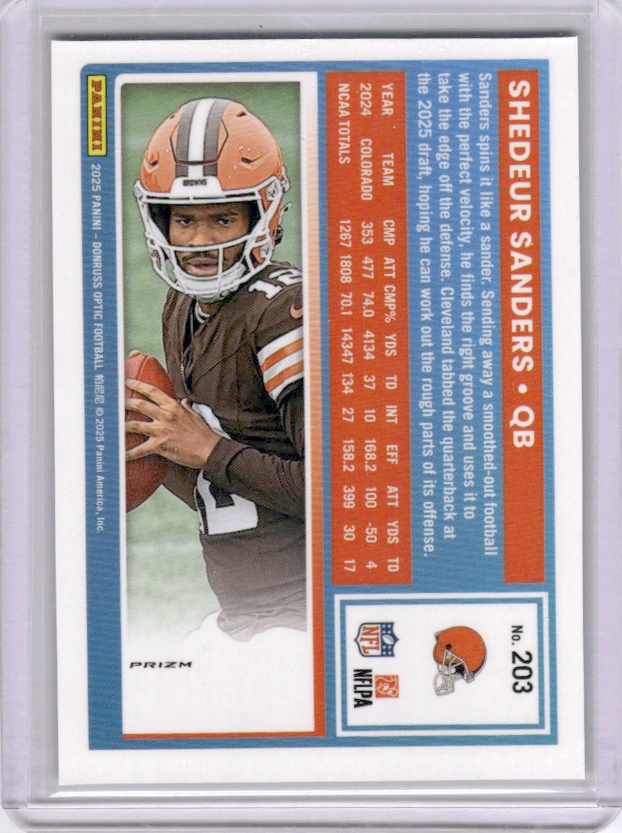Shedeur Sanders 2025 Panini Donruss Optic Holo Prizm Rookie RC Browns