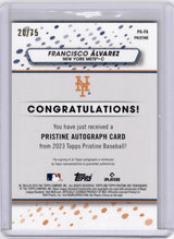Francisco Álvarez 2023 Topps Pristine Blue Auto /75 Rookie RC Mets